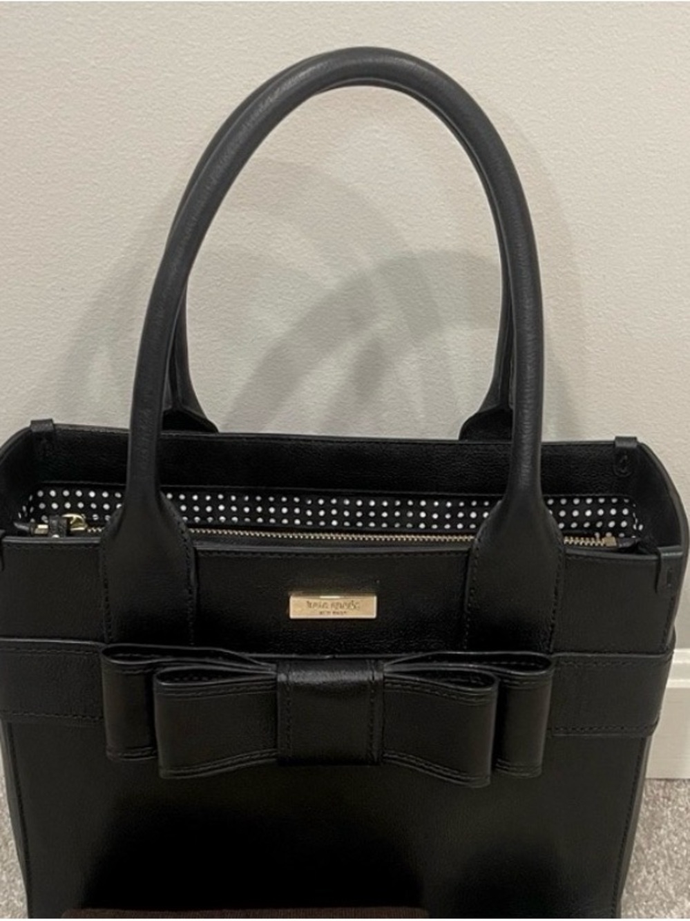 kate spade Black Leather Satchel with Bow Accent